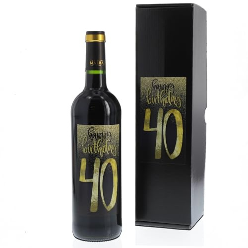 Bull & Bear Wein-GeschenkHappy Birthday 40, Geschenk zum 40. Geburtstag, Rotwein 14%, Merlot