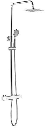 Ibergrif M21811 Duscharmatur Komplettset, Duschsystem ohne Thermostat, Duschgarnitur mit Regendusche Handbrause, Thermostat, Wanneneinlauf, Brauseschlauch, Duschstange, Chrom, Silber