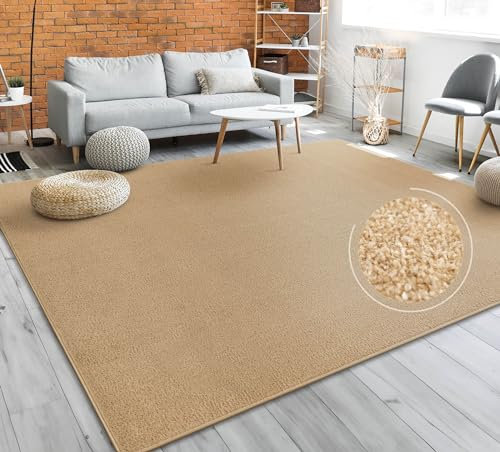 Paco Home Teppich Wohnzimmer Schlafzimmer Esszimmer Kurzflor Moderne Optik Einfarbig Pastell, Grösse:140x200 cm, Farbe:Gold