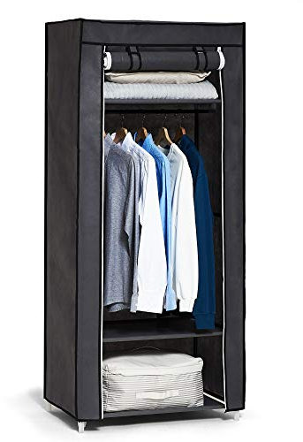 Hododou Single Canvas Wardrobe Portable Wardrobe Fabric Wardrobes for Bedroom Foldable Closet with Hanging Rail and Shelves, for Clothes, Bags, Toys, Shoes, 160 x 59 x 43CM, Grey
