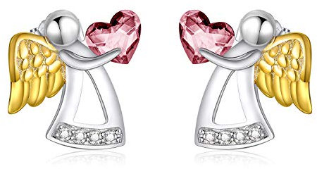 AOBOCO Schutzengel Ohrringe Mädchen Kinder 925 Sterling Silber Engel Ohrstecker, Taufgeschenke Kommunion Geschenke für Mädchen (Rosa)