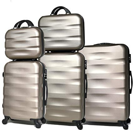 CELIMS Valise Cabine/Moyen/Grande avec ou sans Vanity, Marque Française (Champagne (5806), Lot de 3 Valises & 2 Vanity)