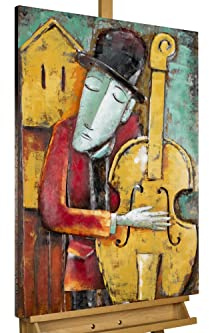 KunstLoft Metallbild 3D | 100% HANDGEFERTIGT | 60x90x5,5cm | Wandbild Metall Deko 'Mellow Jazz' | Musik | Gelb Rot | Metall Wanddeko Wohnzimmer