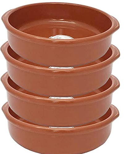 Tradineur - Pack de 4 Cazuelas redondas de barro con asas, aptas para vitroceramica y horno, Juego 4 Unidades, Ø 30 cm