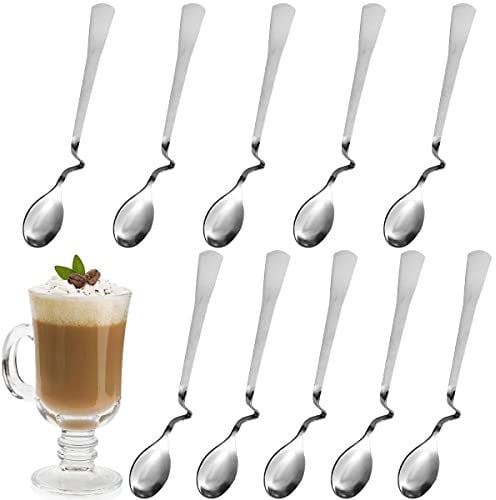 Coffee Spoons,Forreen 10 Pieces Latte Macchiato Spoon Tea Spoons Stainless Steel Espresso Spoon Honey Spoon Long Drink Spoon with Kink for Home Office Cafe Travel