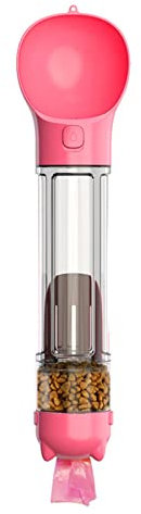 Botella de Agua Portátil para Perros, Dispensador de Agua para Perros a Prueba de Fugas con Bebida y Alimentación, Dispensador de Agua Ligero para Mascotas para Perros y Gatos,Pink