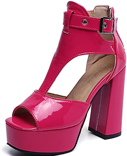 Onewus Sandali sexy da donna con plateau con tacco alto, Fucsia, 42 EU