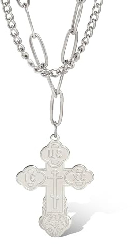 SIPURIS Orthodoxe Kreuz-Halskette für Männer, Jesus Christus, orthodoxer Kruzifix-Anhänger, Edelstahl, religiöser, christlicher Schmuck, Geburtstagsgeschenk