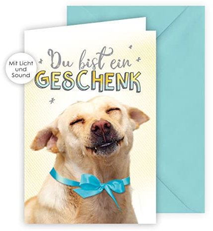 KE AV Musikalische Geburtstagskarte mit Lichteffekten, DIN B6 Klappkarte inklusive Umschlag, Geschenk für Hundeliebhaber, Motiv: Hund