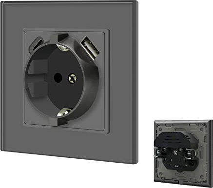 BSEED Schuko Steckdose mit USB/Typ C 16Amp Steckdose mit Steckklemme Unterputz Steckdose mit 3.1A Doppel USB/Typ C 86mm Wandsteckdose Einbausteckdose USB Steckdose Grau