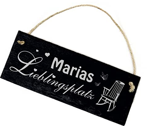 Lieblingsplatz Schild Schiefer Gravur mit Wunschname Personalisierung Schaukelstuhl Türschild Gartendeko 22 x 8 cm