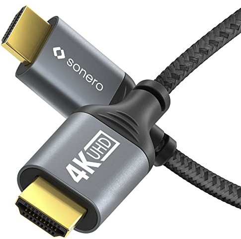 Sonero 4K HDMI-Kabel HDMI Stecker, HDMI 2.0, 4K 60Hz, 2K 120Hz, 3,0m | HDMI-Kabel 4K 60Hz 2K 120Hz, HDMI 2.0, Baumwollummantelung, Aluminiumgehäuse, grau/schwarz, kompatibel für PC, Laptop, Gaming