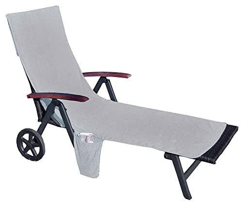 Liegestuhl Auflage XXL 60x190 Frottier Auflage für die Gartenliege aus 100% Baumwolle in Silber