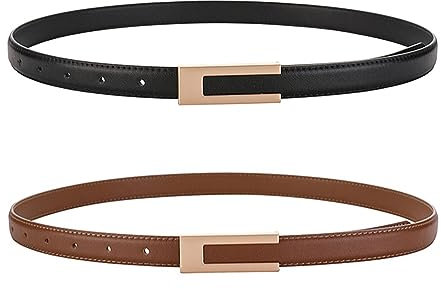 KEYRI 2 Pièces Ceinture Femme Classique Ceinture en Cuir Ceintures Fines Elégantes Simple Belt Ceinture Réglable pour Jeans Pantalon Robe Décor Casual 105cm (Noir + Marron)