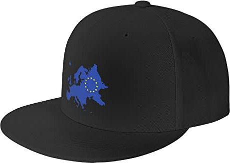 RFSHOP Trucker Mütze mit Flagge und Karte der Europäischen Union, Flat Bill Caps, Baseballkappe, Papa Mütze für Männer und Frauen, Schwarz