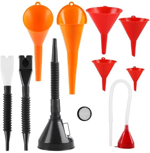 Lot de 10 Entonnoirs de Voiture en Plastique à Long Goulot - Flexible à Angle Droit pour Huile et Carburant - Large Ouverture pour Remplissage de Liquide de Refroidissement