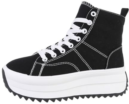 Ital Design Damen Mid-Top Sneaker mit Schnürung und Flacher Sohle, runde Spitze
