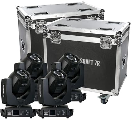 lightmaXX VECTOR Shaft 7R 4 Tour Moving Head Set, Beam Light, 230W, Goborad, Farbrad, 8-Facet Prism, 17 DMX Channels, Shutter, Dimmer, Focus, Frost Filter, Power Twist