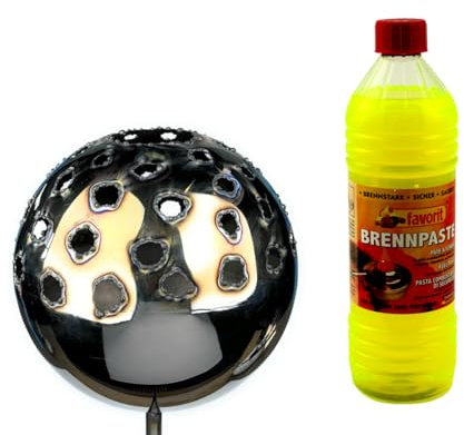 Gartenfackel Feuerkugel – Punkte 13cm Durchmesser + 1Liter Brennpaste