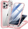 Miracase Glass Case for iPhone 15 Pro Max Case 6.7-Inch, Full Body Bumper Clear Back Cover and Built-in 9H Tempered Glass Screen Protector + Camera Lens Protector (Pink)