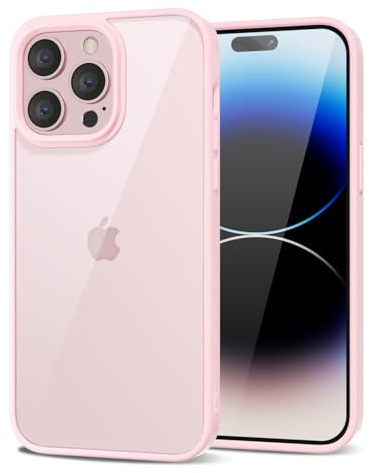 LoeoeL for iPhone 14 Pro Case Clear, Transparent Hybrid 14 Pro Phone Case [Hard Plastic & Soft Silicone Bumper] Acrylic Non Yellowing Thin Slim Protective Cover for Women, Light Pink