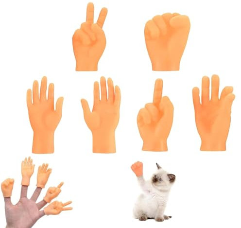 JJiaoLinin Mini Fingerpuppen,6 Stück Finger Klein Mini Hände Gummi Lustige Minihände Interaktives Katzenspielzeug für Haustierpartys und Halloween Tricks