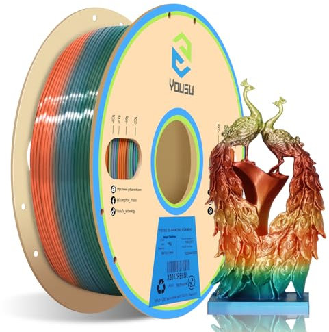 YOUSU pla silk rainbow filament, 3d drucker filament, 3d filament mehrfarbig, Regenbogen pla filament 1.75, 3d printer filament pla 1 kg, silk pla rainbow, Kupfer, gold, blau, grün, lila