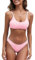 Fanuerg - Costume da bagno da donna a costine con scollo rotondo e sfacciato testurizzato a due pezzi, Rosa chiaro, M