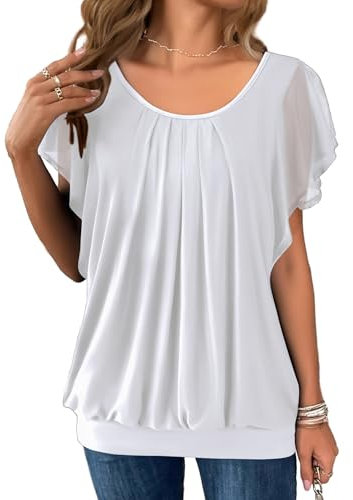 Zeagoo Summer Tops for Women UK Short Sleeve Solid Color Blouses Crewnecks Loose Shirt Tshirt Tops White S