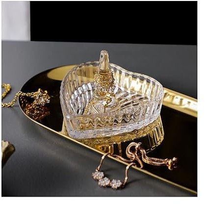 Hrlace Crystal Glass Ring Holder, Heart-Shaped Jewellery Bowl, Clear Glass Jewellery Tray, Decorative Jewellery Stand, Ring Bowl, Storage Box for Rings, Earrings, Necklaces, Bracelets, Pack of 1,