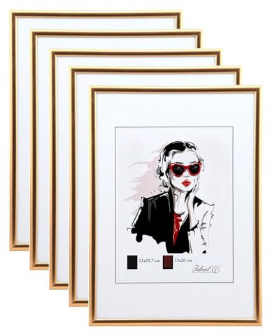 Set Moderner Glas Bilderrahmen NLS aus Kunststoff Perfekt für Fotos Poster und Wanddeko Collage: Farbe: 5er Pack Kupfer | Format: 21x29,7 DIN A4