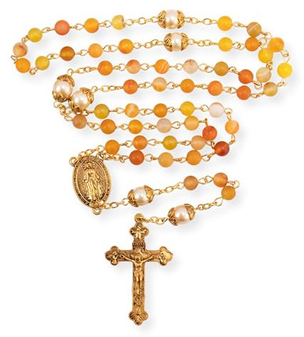 Nazareth Store Katholische Gold Rosenkranz Halskette Matt Stein Perlen Grün 10mm Perle Runde Perlen Wunderbare Medaille & Kreuz (Gelb)