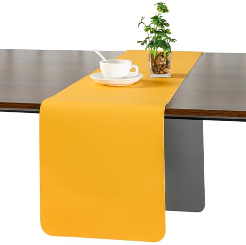 Myir JUN Tischläufer, Tischläufer Modern Tischläufer Abwaschbar Tischläufer Outdoor Doppelseitige Leder Tischläufer Wasserdicht rutschfest und zur Dekoration verwendbar 40 X 140 cm(Grau Gelb)