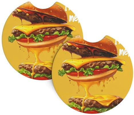 Burger Melt Auto Untersetzer 2er Set Neopren Getränkeuntersetzer für Auto Wasserdicht und Schnelltrocknend Stilvolles Autozubehör zum Schutz