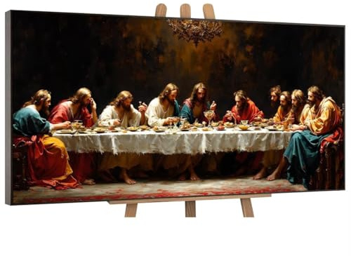 DIY Paint by Numbers Last Supper Painting by Numbers Kits On Canvas, with Paint Brushes and Acrylic Painting Kit 30x60cm/12x24in for Kids and Adults Beginner Gifts, Home Decoration, Frameless G-791