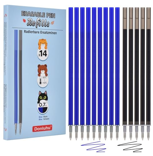 Donluhu Ersatzminen, [9 Blau und 5 Schwarz, 14er Pack], Höhe 13 cm, Kompatibel mit Legami und anderen Marken, die ​Standard-13cm-Minen​ verwenden, Stiftspitze 0,7mm