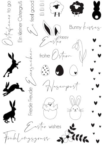 VBS Silikonstempel Happy Easter Set, 25 Stück, Ostern, Grußkarten, Einladungen, Scrapbooking, Geschenkverpackungen, vielseitig kombinierbar, langlebig