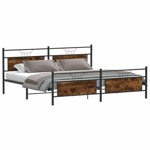 vidaXL Metallbett ohne Matratze Räuchereiche 200x200 cm, Bettrahmen, Doppelbett, Lattenrost, Bett, Gästebett, Metallbett, Bett Metall