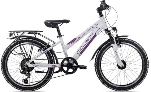 Ciclista Adventure 20 Trapez Kinderfahrrad 20 Zoll Fahrrad für Mädchen Jungen Shimano 6 Gänge Jugendrad, Farbe:White Violet Grey, Rahmengröße:29 cm, Laufradgröße:20 Zoll