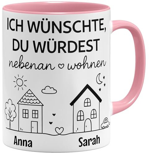 OM3® Tasse à café personnalisée avec nom de votre choix - Ich wünschte du würdest würdest wohnen - Tasse en céramique - 325 ml - Imprimé des deux côtés - Rose