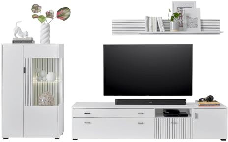 Furn.Design Wohnwand in weiß matt Wohnkombination 3-teilig 285 x 170 cm, Merced