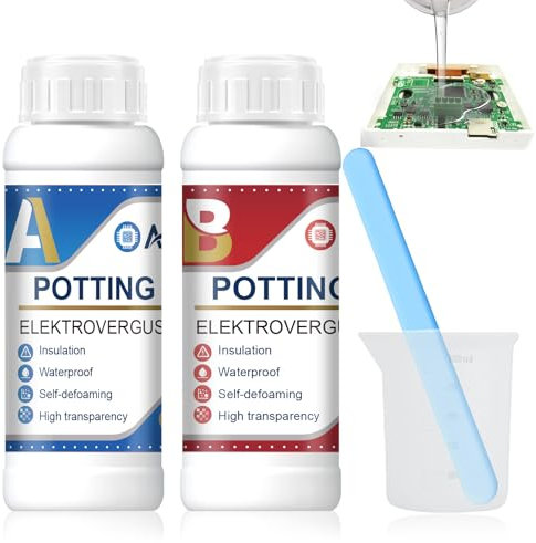Allisway Gel Isolant Electrique 1:1, 200g A+B Gel Etancheite Electrique, Mastic de Scellement Électrique, Convient aux Circuits Imprimés, Substrat PCB, Manchons de Câble, Transparence, Imperméable