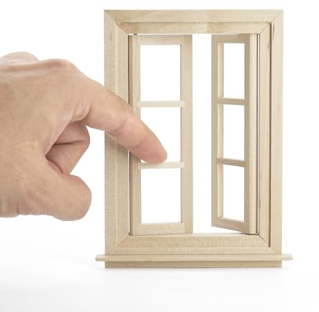 Odoria Casa delle Bambole Finestra Apertura: 1/12 Scala Miniatura Struttura Finestra 6 Griglie Mobili Legno non Verniciato - Mini Elemento Costruzione Modello DIY per Negozio Diorama