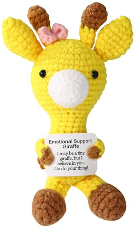 TOYMIS Positive Giraffenpuppe, Inspirierendes Häkeltier Fröhliche Giraffe Gestricktes Häkeltier mit Ermutigungskarte Handgefertigt Süße Erinnerung für Freunde und Familie