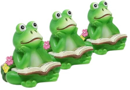 Cabilock 3 Pcs Resin Frog Figurines Reading Book Statues Plant Stand Flower Pot Feet Pads Decorative Animal Sculptures for Garden Patio Indoor Outdoor Home Decor