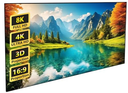 16:9 Fixed Frame Projector Screen 90/100 in, 2.6 Gain Indoor Wall-Mounted Gray Projection Screen for Home Theater/Living Room/Patio/Office/Classroom(100in 16:9)
