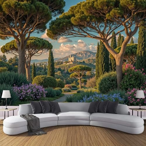 JSCWDET Mural Wallpaper Natural Landscape Painting Wall Mural Decoration Landscape with Dense Pine Trees Photo Wallpaper 150×105 cm Wall Paper for Home Living Room Kids Bedroom Deco Dark Green
