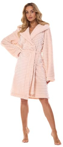 L&L Bademantel Damen Kurz mit Kapuze I Weicher Morgenmantel aus 100% Polyester I Kuscheliger Hausmantel für Frauen, Leichter Frottee Morgenrock mit Gürtel - Perfekt für Zuhause & Spa