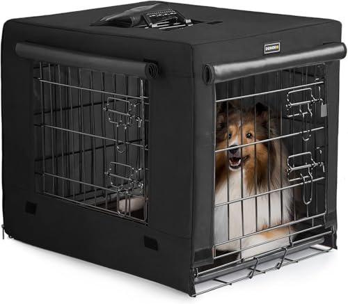 DONORO Jaulas para perros de tamaño pequeño para interiores de doble puerta, perreras y casas para cachorros y gatos, jaulas plegables de metal para perros (negro, 36 pulgadas de largo x 23 pulgadas