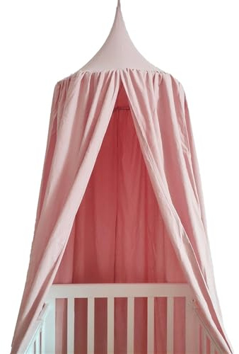 CNYUON Betthimmel Baumwolle Kinderzimmer Deko Baldachin mit Rüschen Bettvorhang(Pink 02)